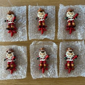 NEW Cowboy Santa Ceramic Ornaments Red Chilli Pepper Set of 6